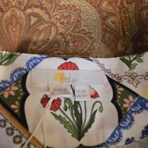 Boden White Top with Red and Green Floral Design